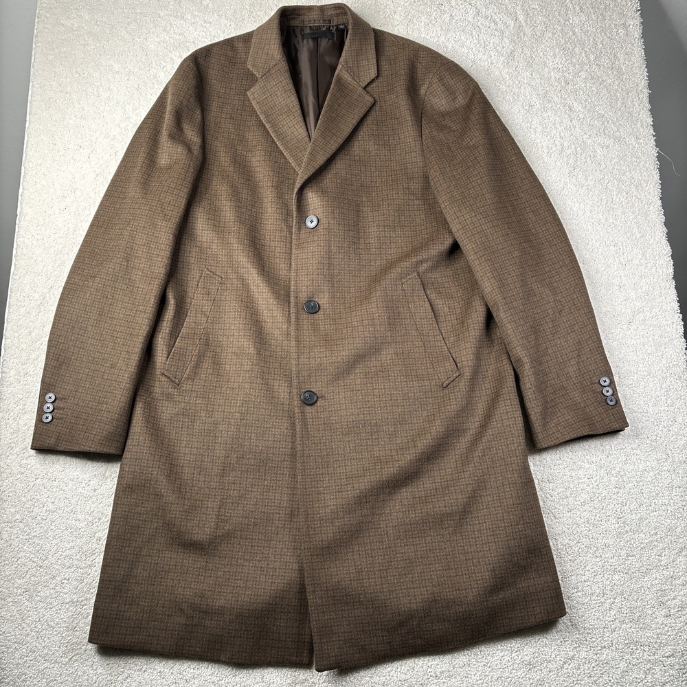 UNIQLO Wool Cashmere Chester Coat Men's Size Large Brown Black Plaid Jacket